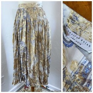 Vintage Charles Nolan Metallic Crinkled Silk Print Midi Skirt Sz 6 RARE